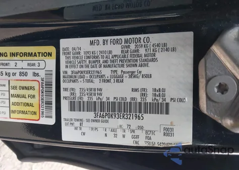 2014 Ford Fusion Titanium из США, поврежденный, VIN 3FA6P0K93ER321965